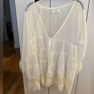 Millau Sheer white blouse with lace detailing - size M
